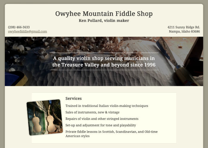 Owyhee Mountain Fiddle Shop logo